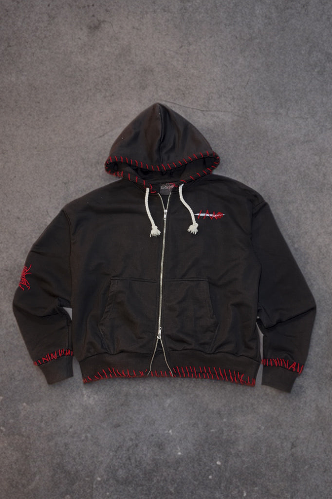 Black thread zip up